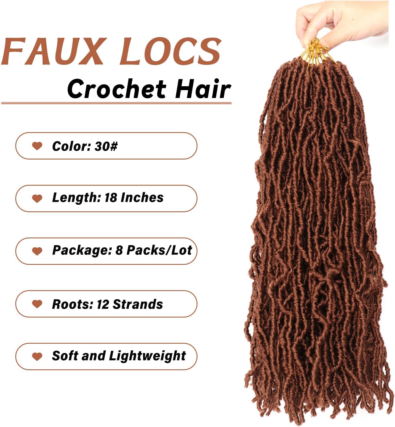 Faux Locks Crochet Braids - Soft Locs 45,7cm, 8pcs, bouclés