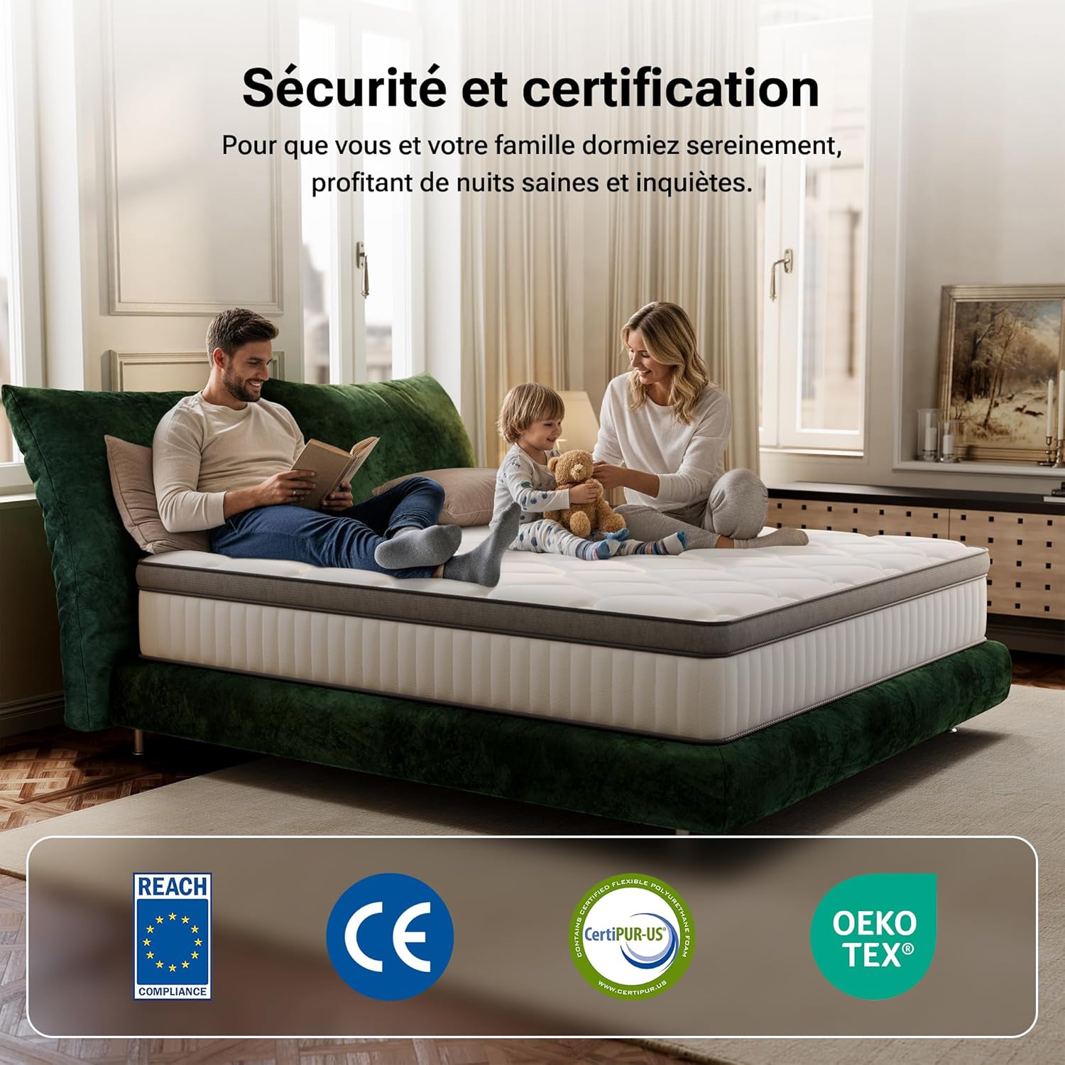 TXO - Matelas hybride 90x190 cm, 7 zones, anti-boulochage, Oeko-Tex, TXO