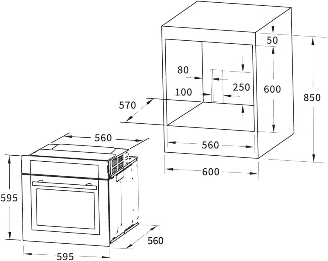 Four encastrable 60 cm - 70L, 3,3kW, gril, air chaud, double vitrage, EB8015ED