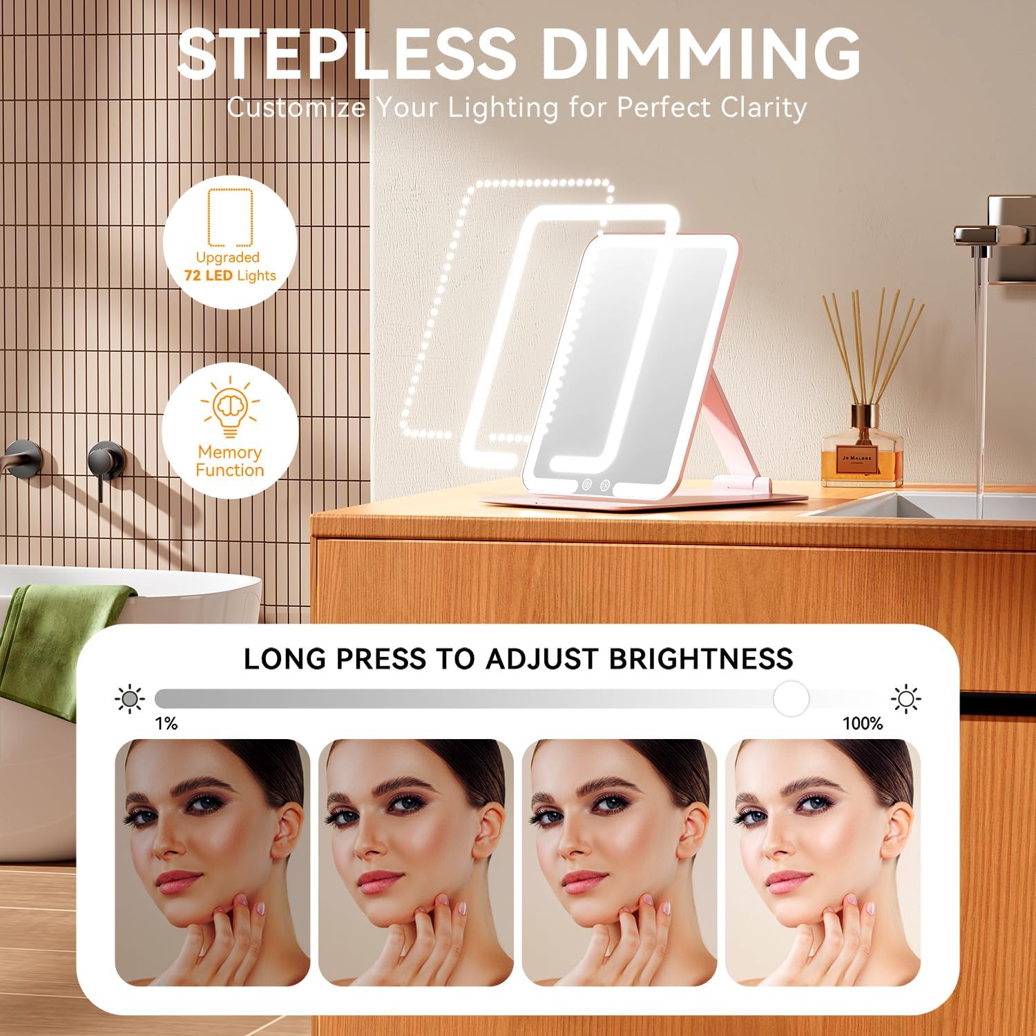 Auxmir - miroir maquillage LED 72 lampes, tactile, USB, HD, voyage