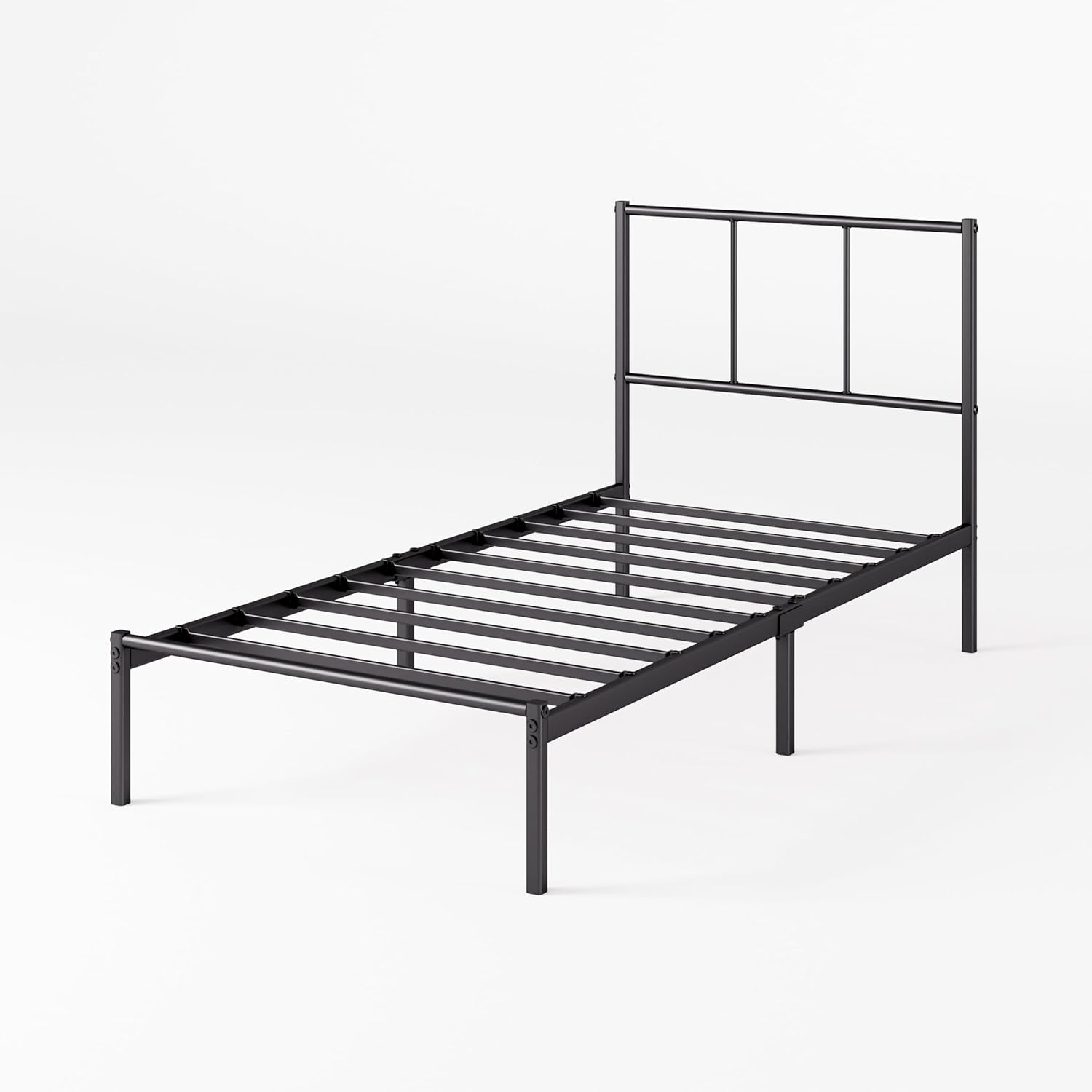 Zinus - Justin - 90x190 cm - cadre métal noir, tête de lit, rangement