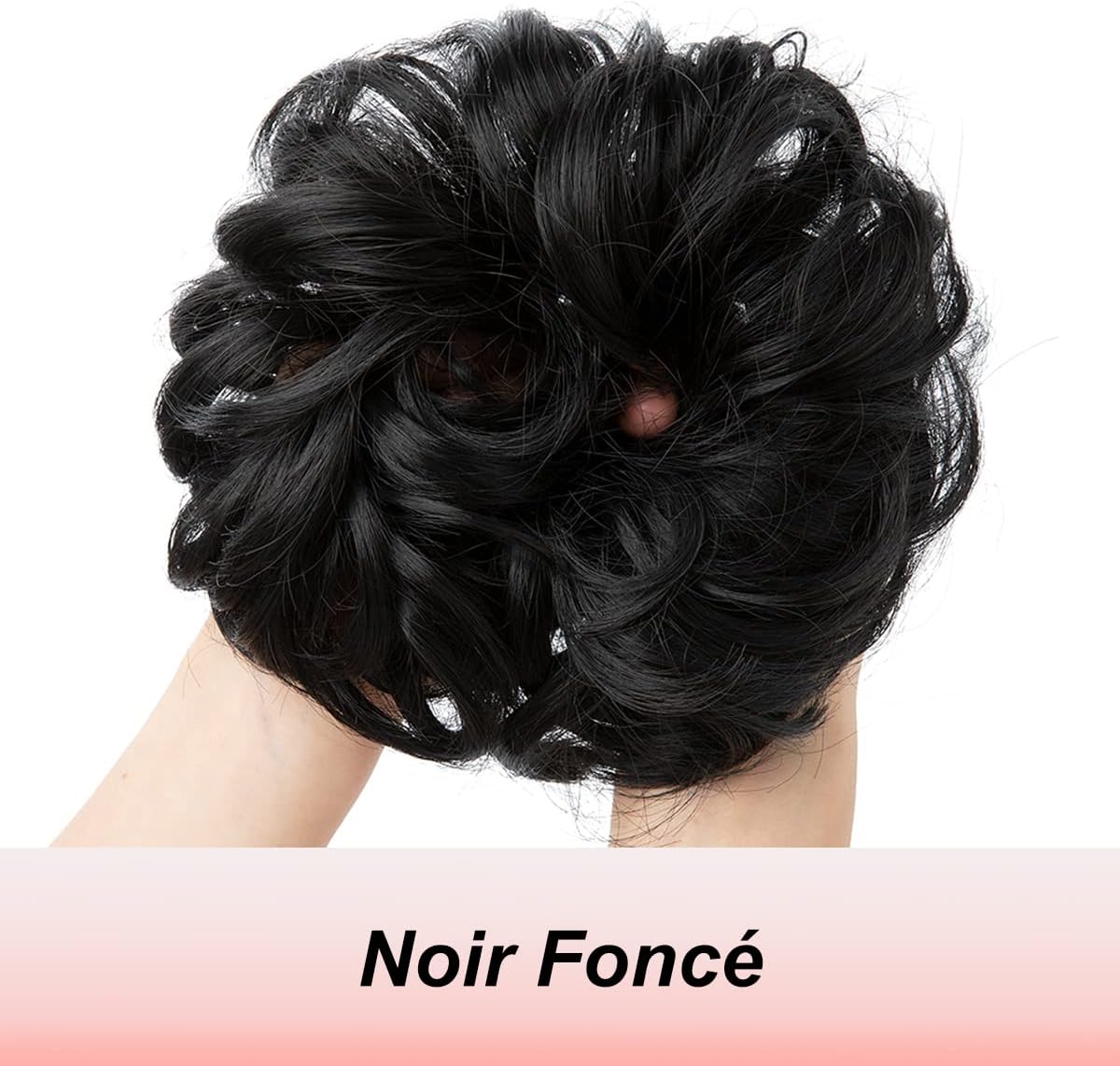 JJstar - Chignon postiche bouclé, cheveux naturels, élastique, noir foncé