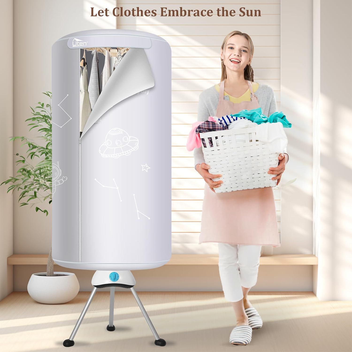 Sèche-linge électrique - 170cm - pompe à chaleur 1000W, 2 couches, minuterie