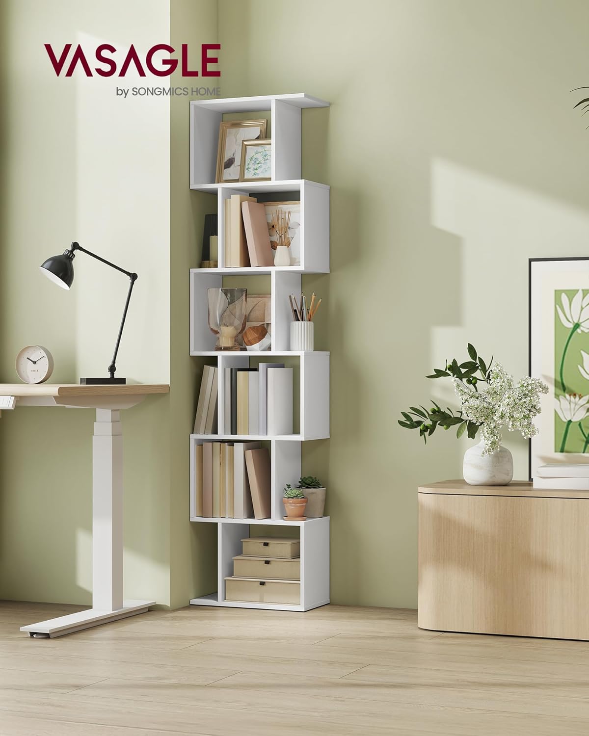 VASAGLE - bibliothèque 6 niveaux - 24x40x191 cm - rangement, blanc, LBC461W01