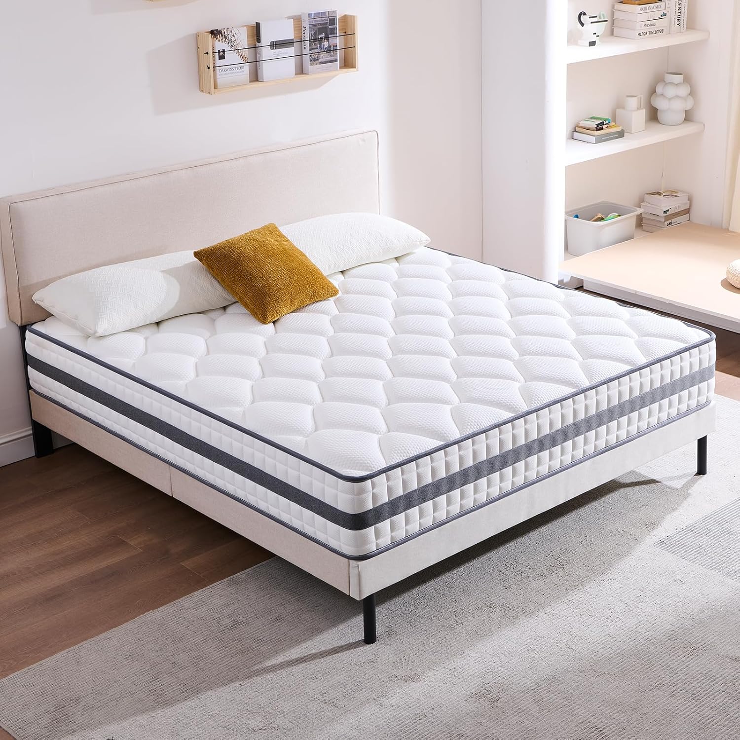 Matelas - hybride mousse mémoire & ressorts - 90x190x25 cm - doux, respirant