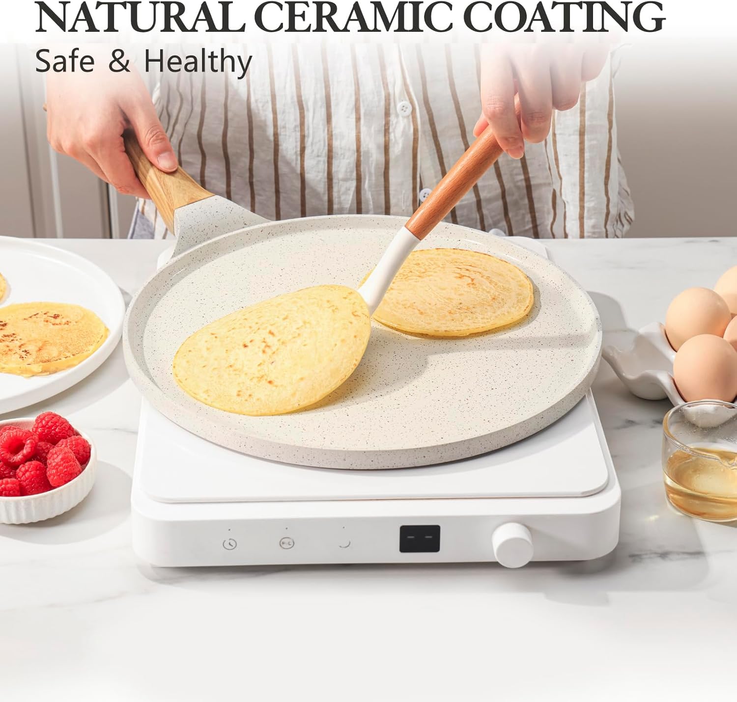 SENSARTE - Poêle à crêpes 30 cm - céramique, induction, manche ergonomique