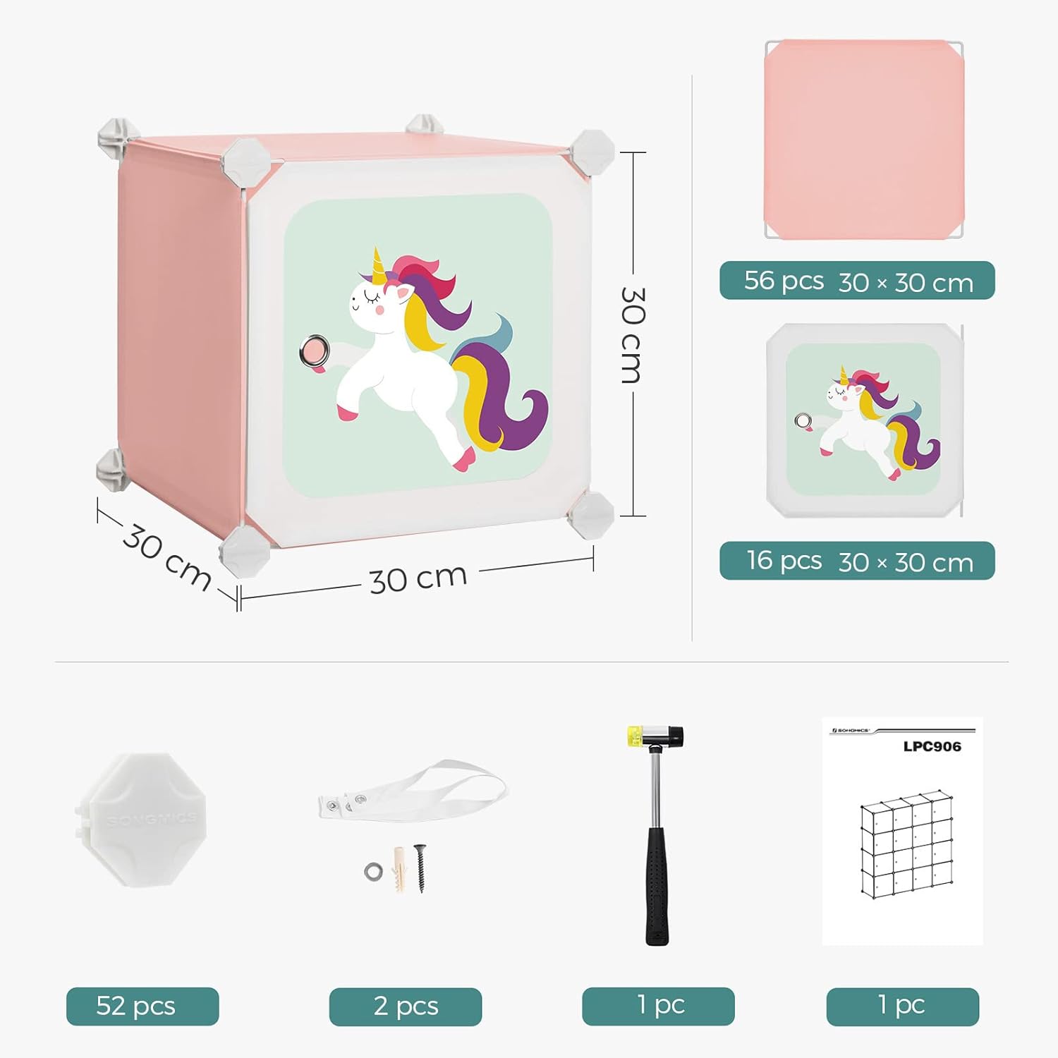 SONGMICS - armoire modulable enfant - 123x31x123cm - 16 cubes, portes, rose LPC906P01