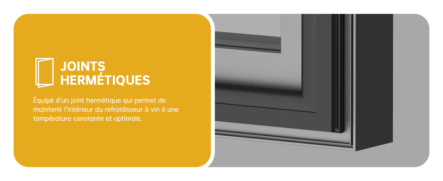 Gros plan d'un coin de cadre de fenêtre, mettant en évidence les joints hermétiques. Le texte en français explique la fonction de fermeture hermétique