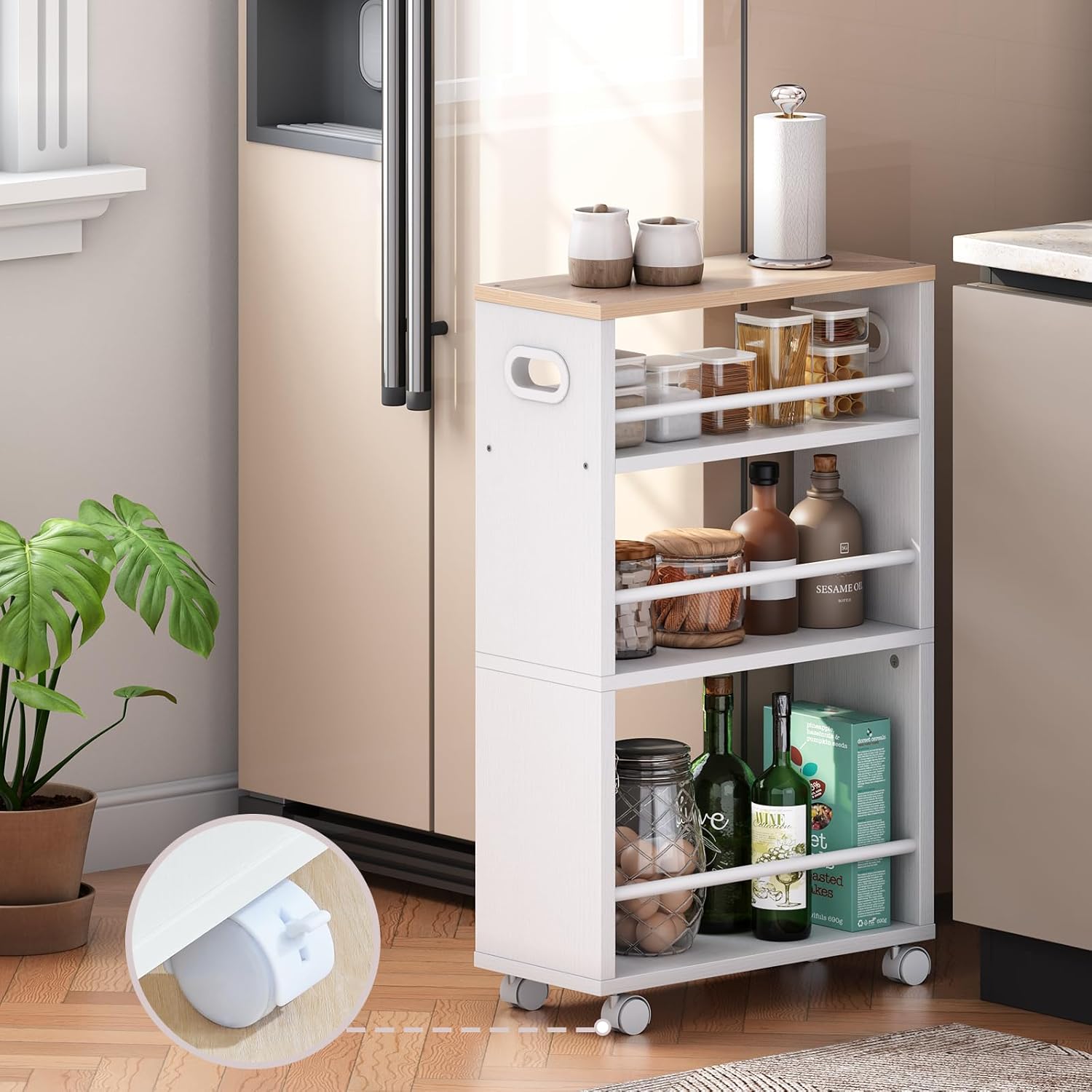 HOOBRO - desserte 4 niveaux, poignée, roulettes, freins, bords, EWN22TC01