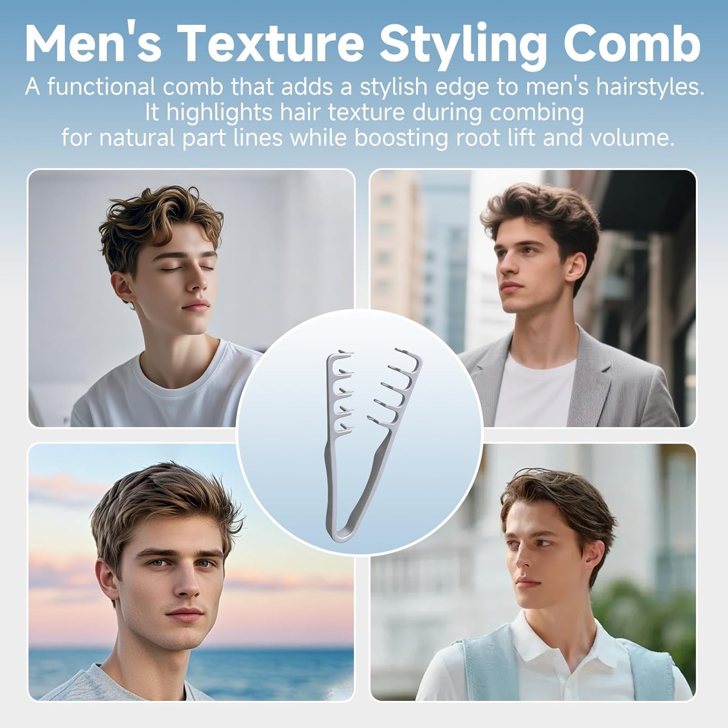 Peigne à texture homme - dents larges - pliable - volumisant et précis