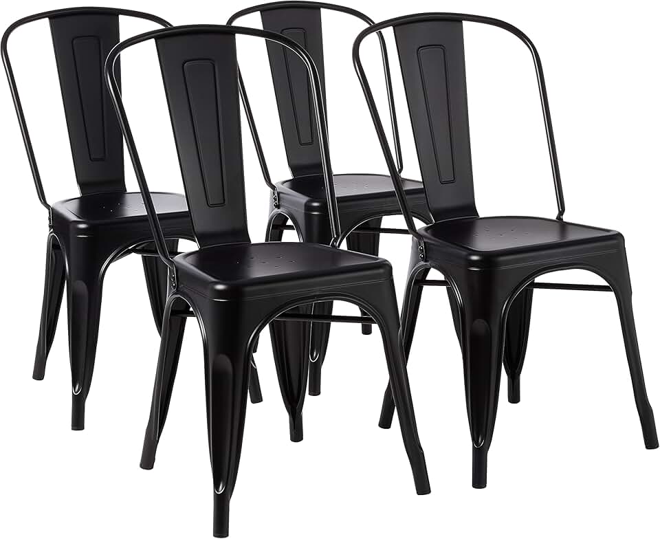 maaxi-dealz Basics - Lot de 4 chaises empilables métal, 51x43x85 cm, intérieur/extérieur, noir