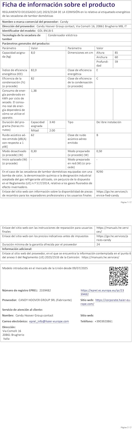 Sèche-linge - grande capacité, séchage rapide, GDL8N1B-S