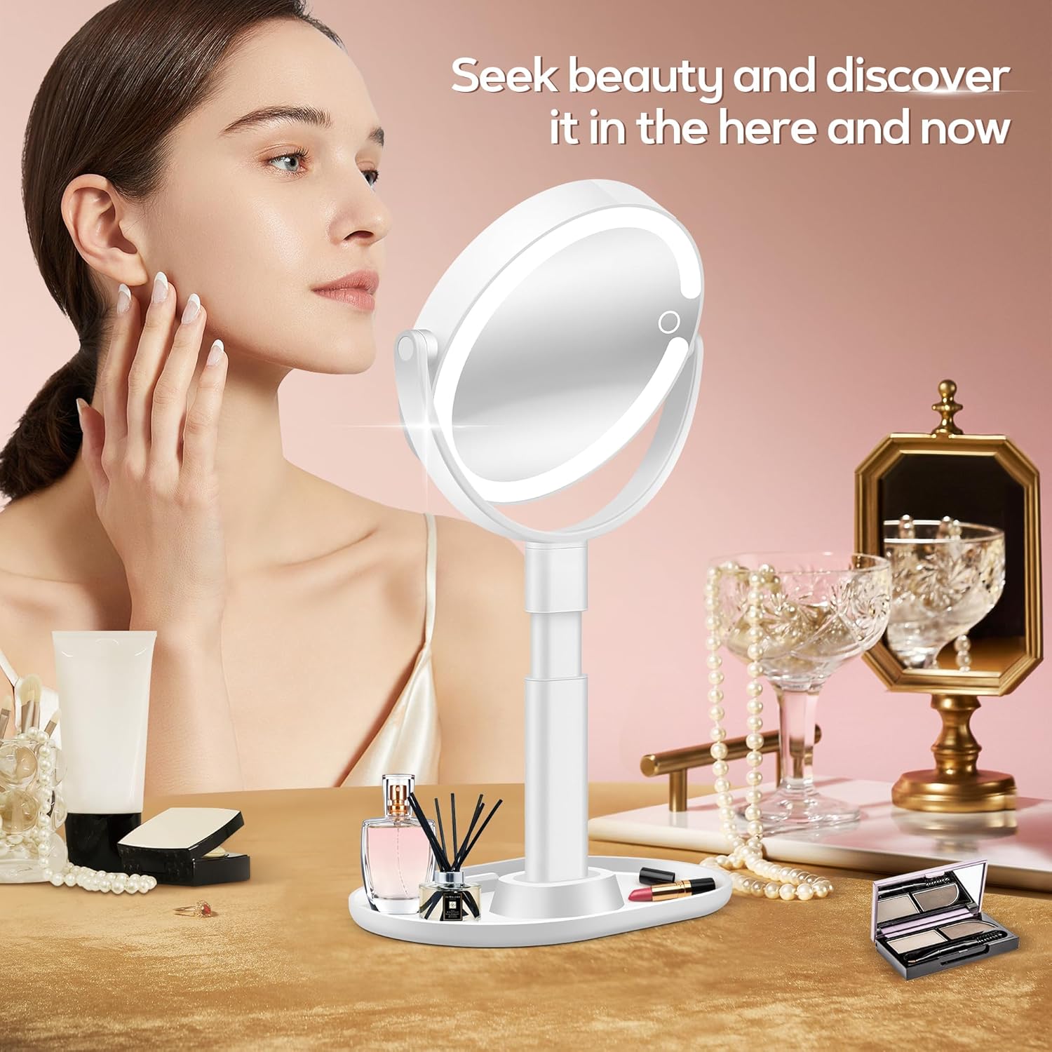 B Beauty Planet - miroir maquillage 2 faces - éclairé LED, 30X, 3 couleurs, hauteur réglable, blanc