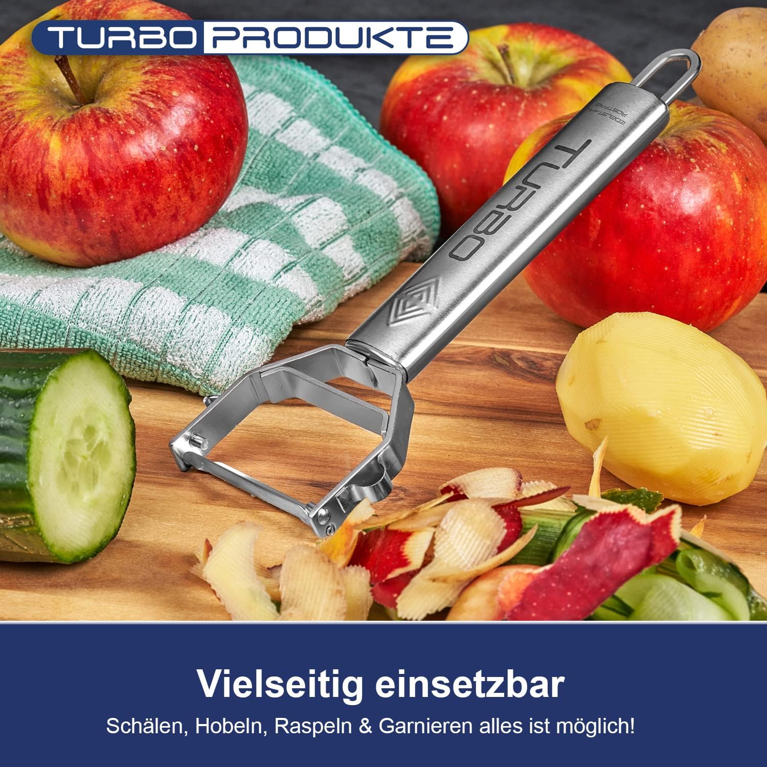 TURBO PRODUKTE - éplucheur 3 en 1 inox rosé - lame pendulaire ambidextre