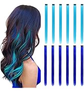 Extensions de cheveux colorés à clipser, 12 pièces, 6 Bleu + 6 Bleu sarcelle