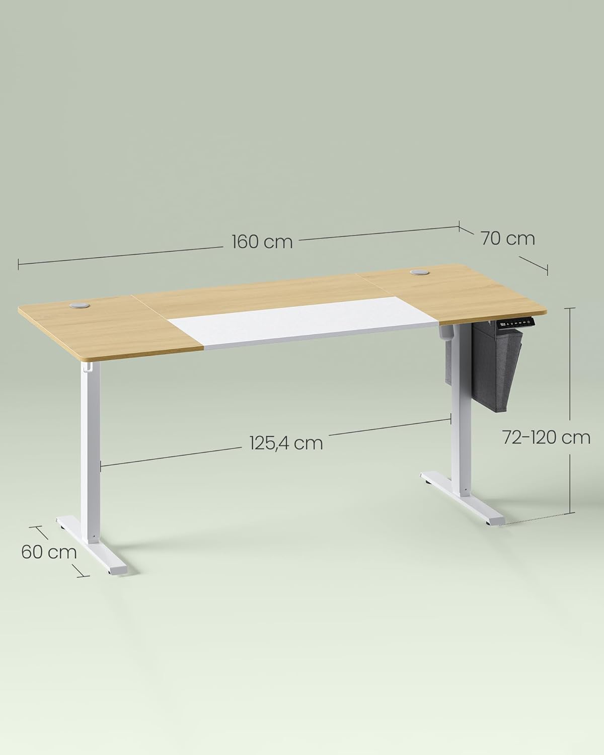 SONGMICS - Bureau électrique réglable 160x70cm, 4 mémoires, LSD026N01