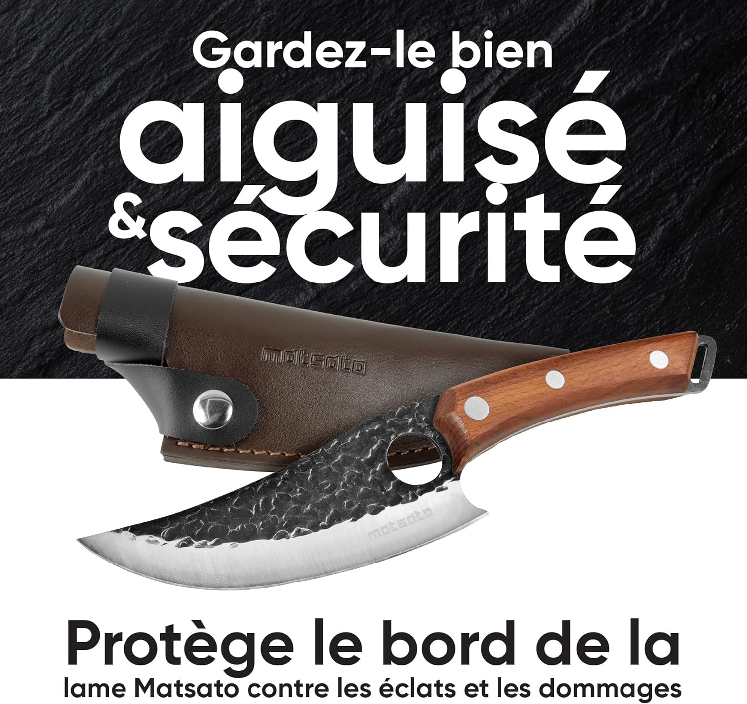 Matsato - Étui couteau cuir véritable - 15,7 cm - protection lame