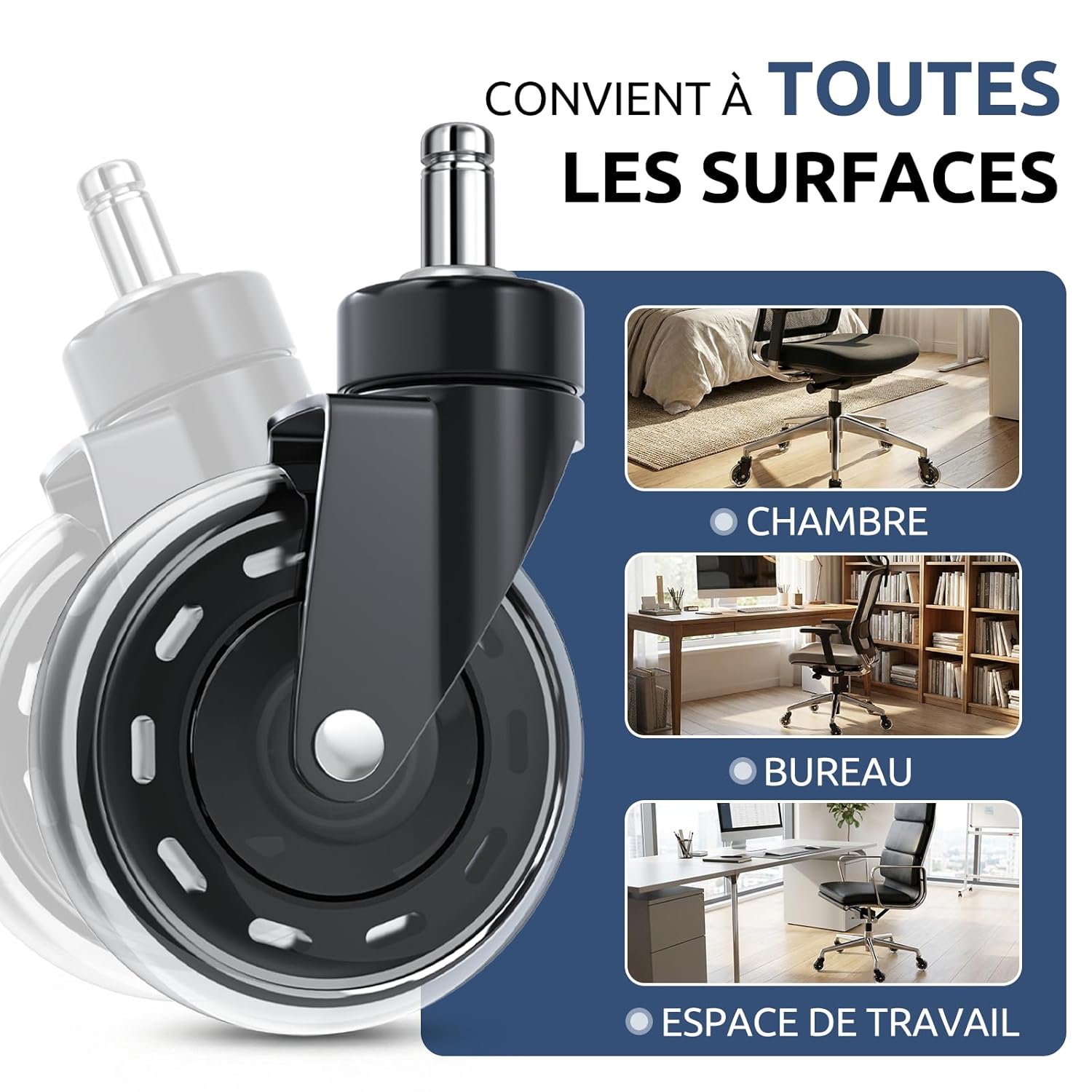 COSYLAND - Set de 5 roulettes - 10x22 mm - silencieuses, sols durs