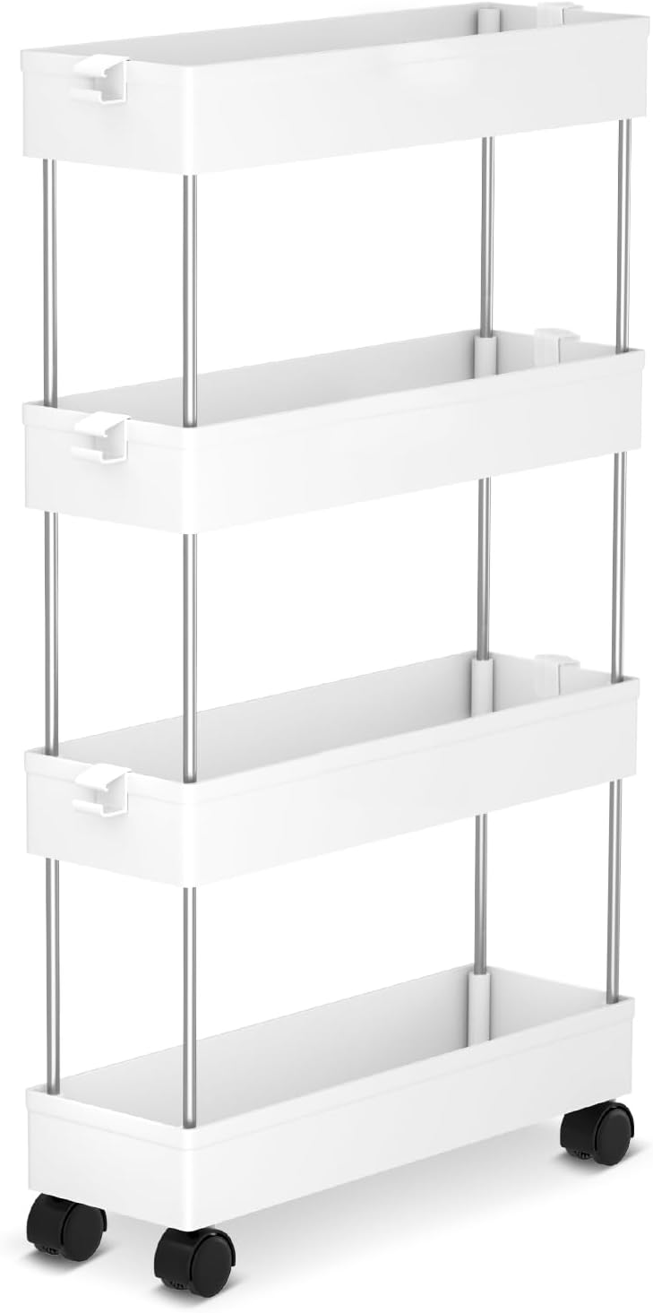 Chariot de Rangement - 4 niveaux, à roulettes, 86x40x12,5cm, compact