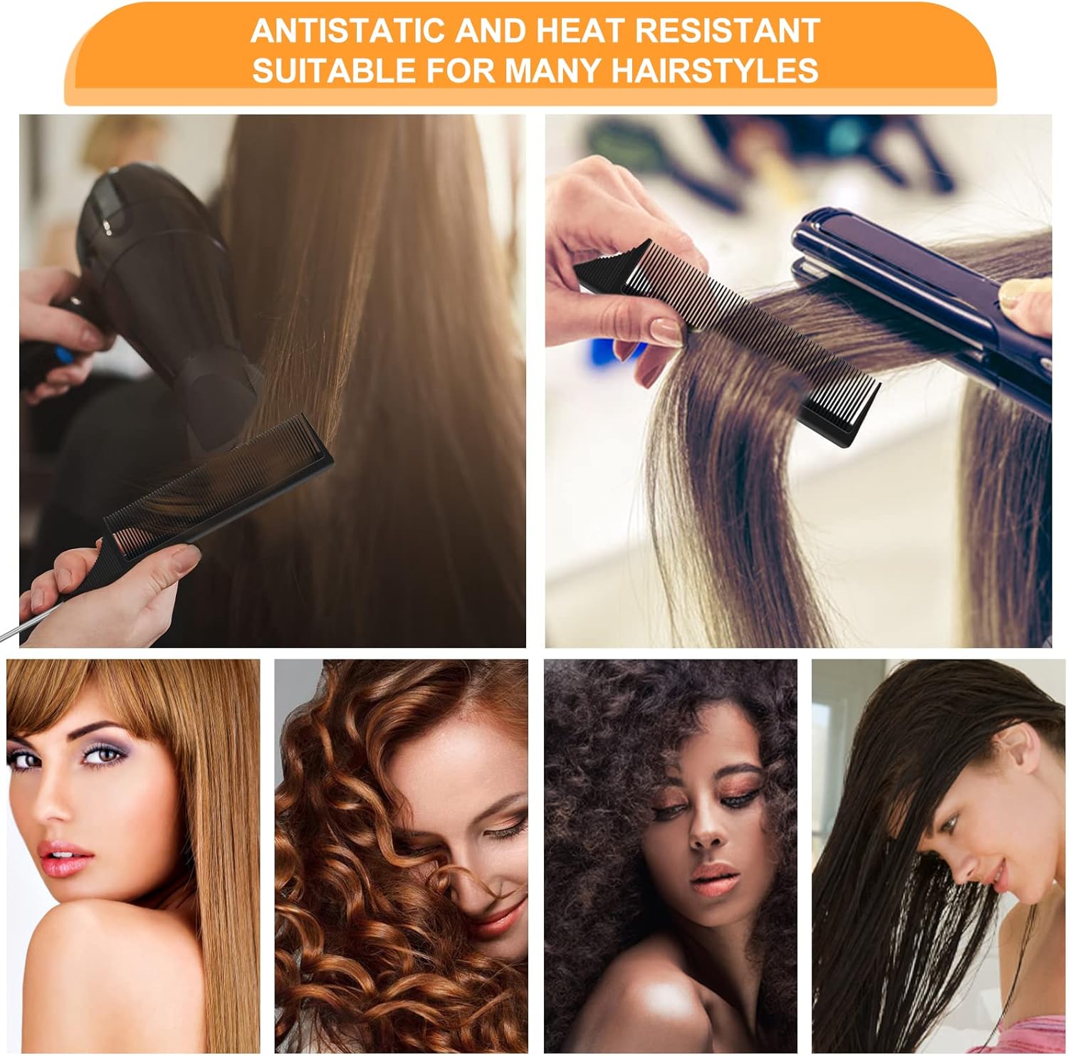 Peigne à queue antistatique - fibre carbone - 22cm - coiffage, séparation, unisexe