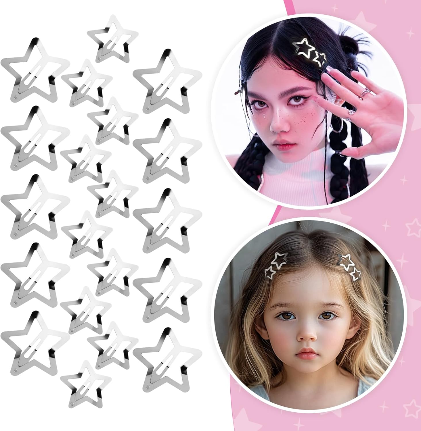 Pinces à cheveux - lot de 20, étoile argentée, style Y2K, accessoires fille