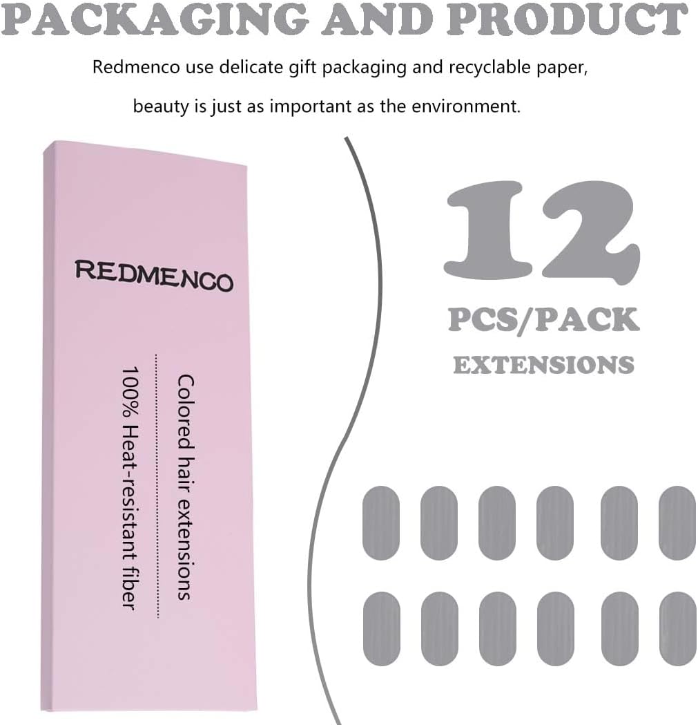 Extensions de cheveux - 12 pcs, gris, clips faciles, mèches colorées