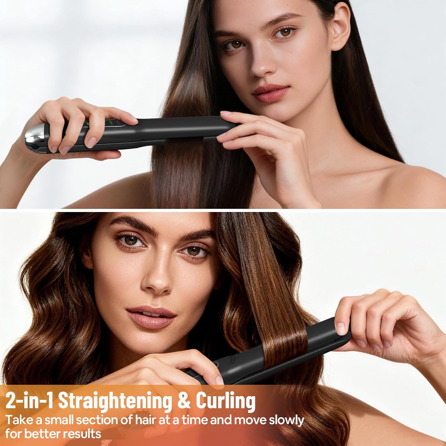 SUNMAY - Lisseur 2en1 sans fil, titane, 5000mAh, 3 températures, mini, noir