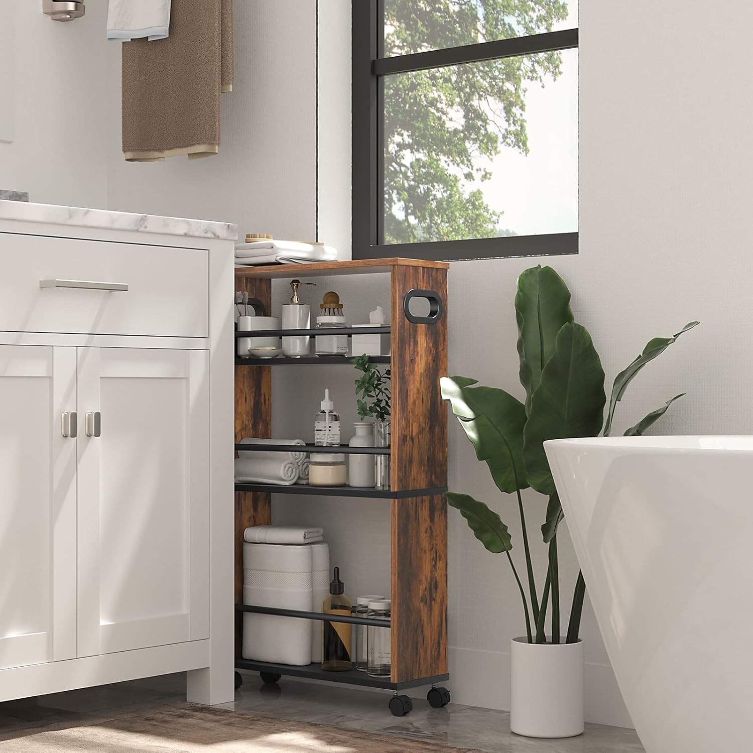 HOOBRO - desserte 4 niveaux, poignée, freins, bords relevés, EBF15TC01