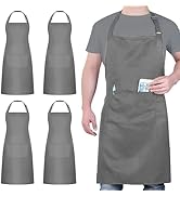 4 Pack Chef Tabliers, Noir Tablier avec 2 Poches, Etanche Réglable Tablier pour Homme Femme,Tabli...