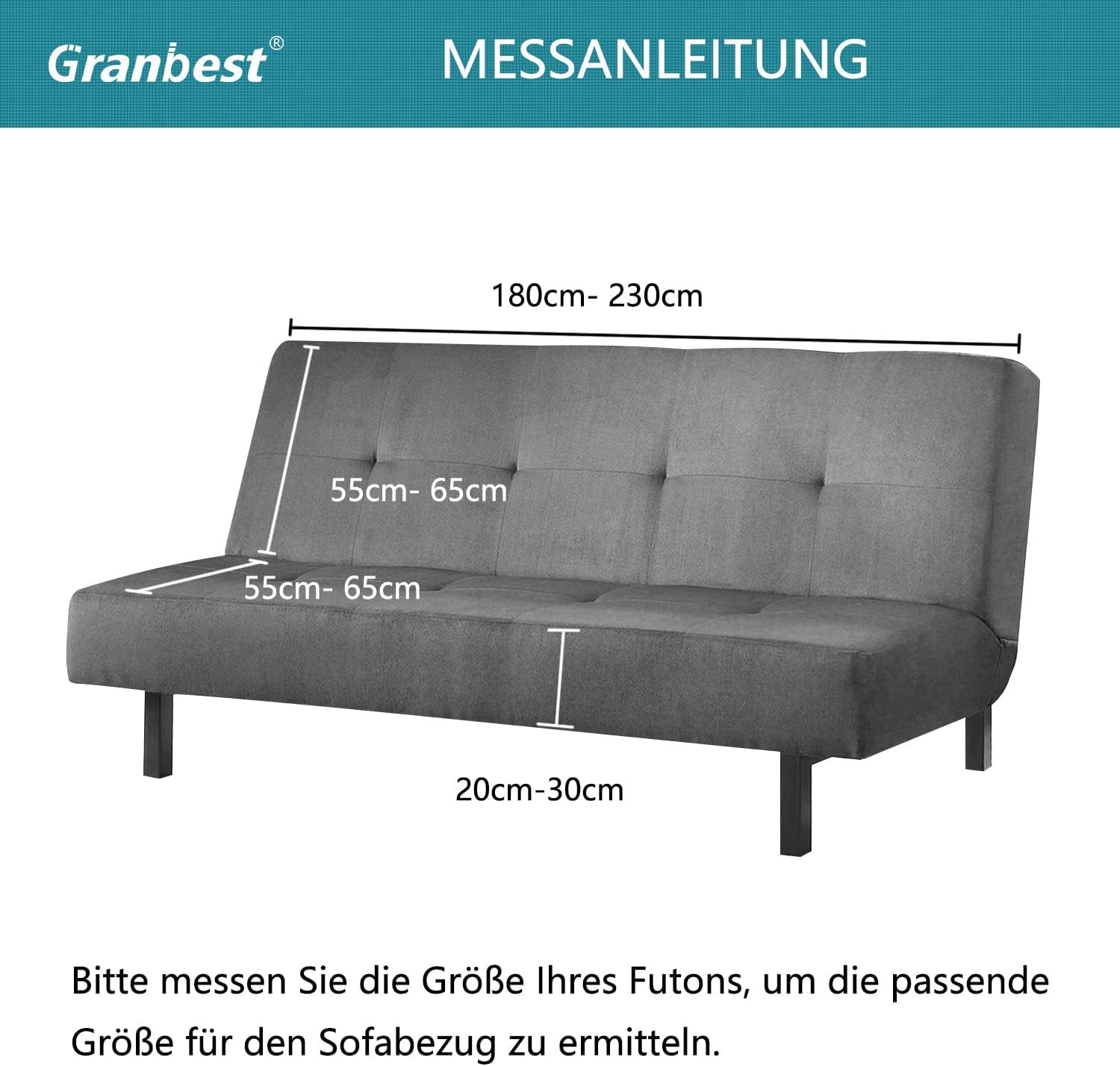 Granbest - housse de futon sans accoudoirs - 180x120cm - imperméable, hautement extensible, antidérapante, noir vert