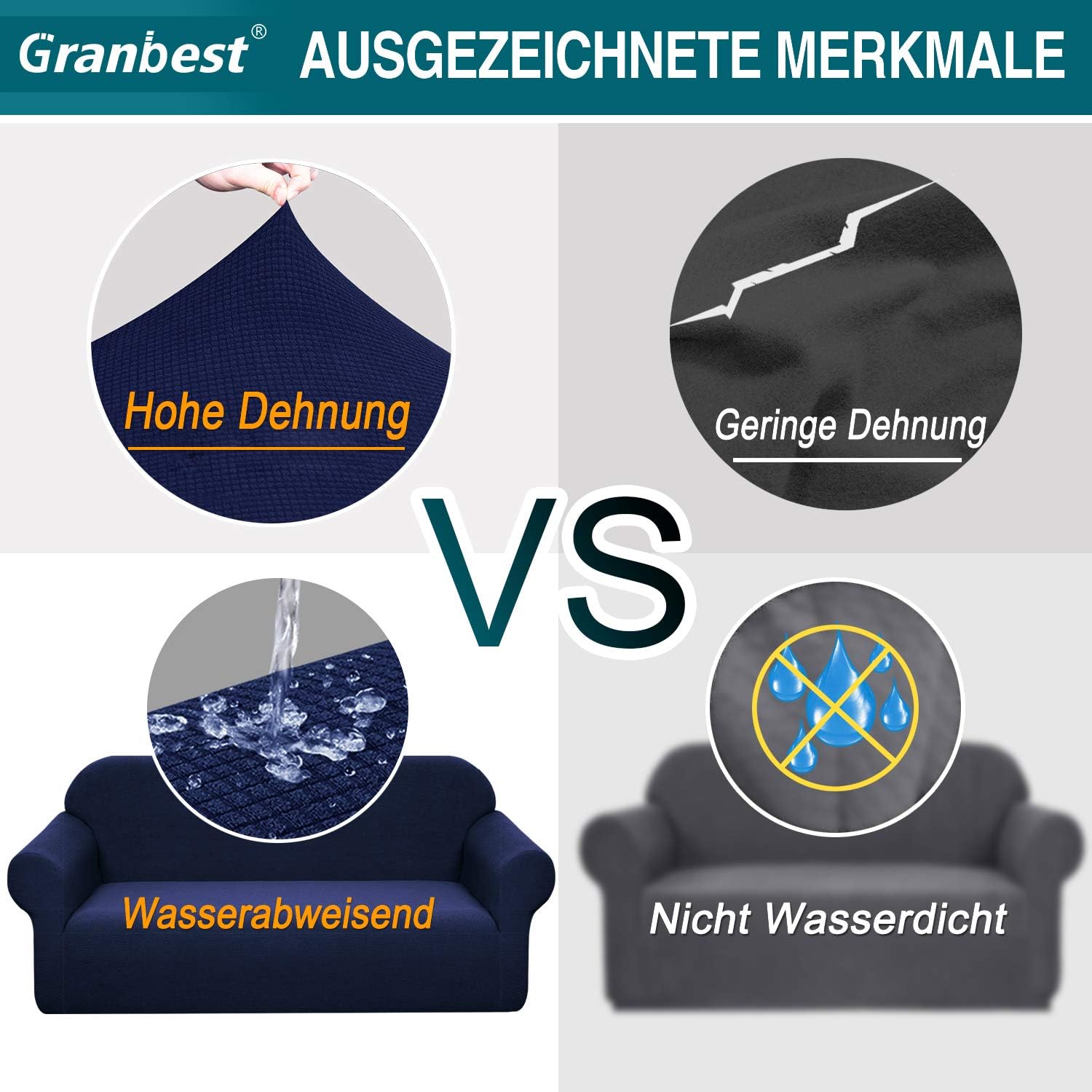 Granbest - housse de canapé stretch 3 places - spandex imperméable mousse antidérapante