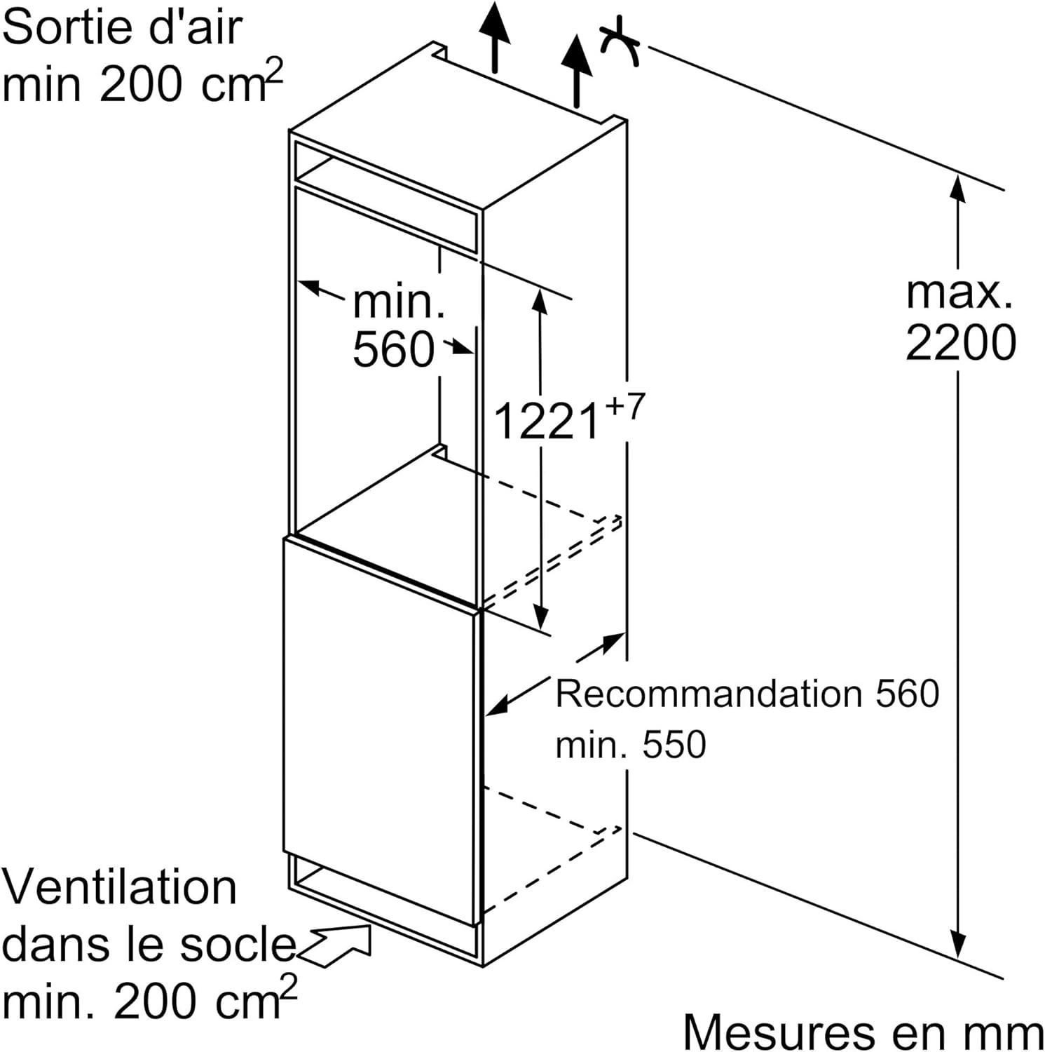 Bosch - réfrigérateur Série 4, 204L, encastrable, 122,5x56cm - KIR41VFE0