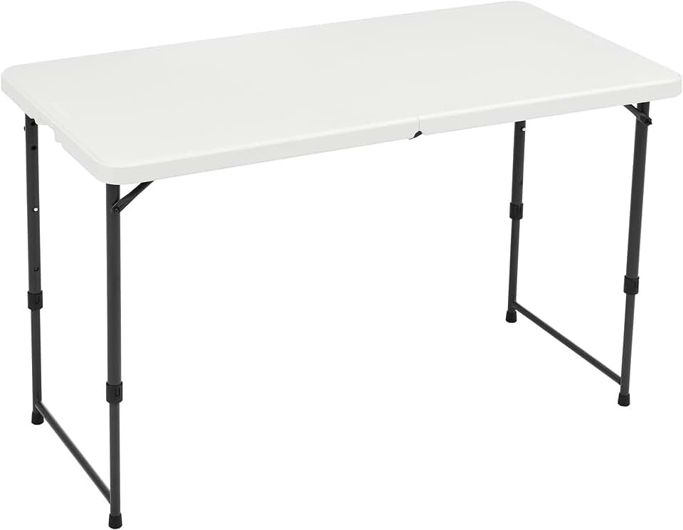 maaxi-dealz Basics - Table pliante série blanche - 121x60x86 cm - 4 hauteurs, poignée transport