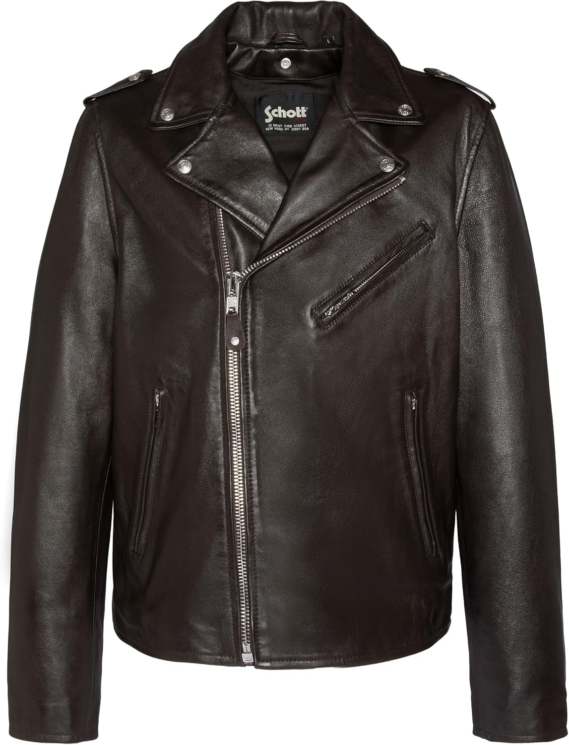 Schott - Perfecto cuir homme - coupe ajustée, noir, style biker