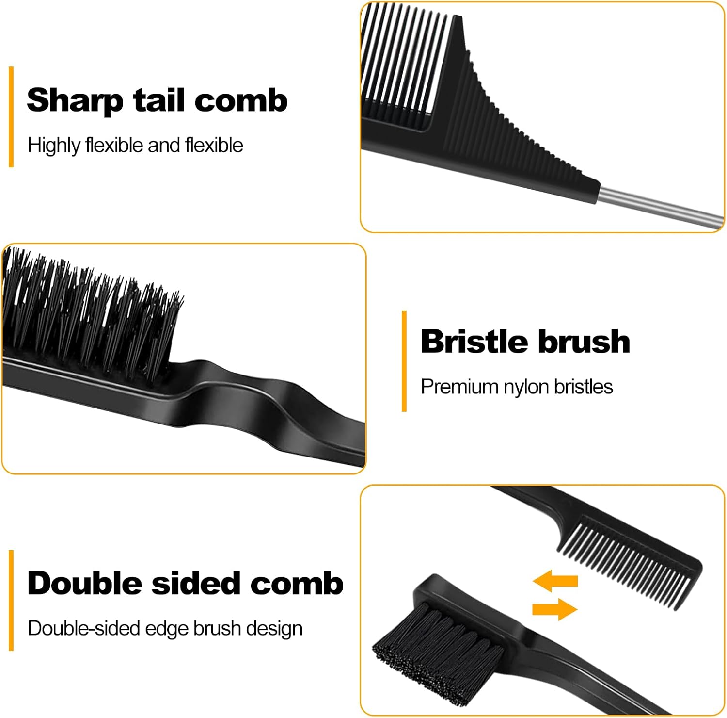 Kit Brosse Plaquante et Peigne à Queue - 3 pièces - Pour cheveux lissés