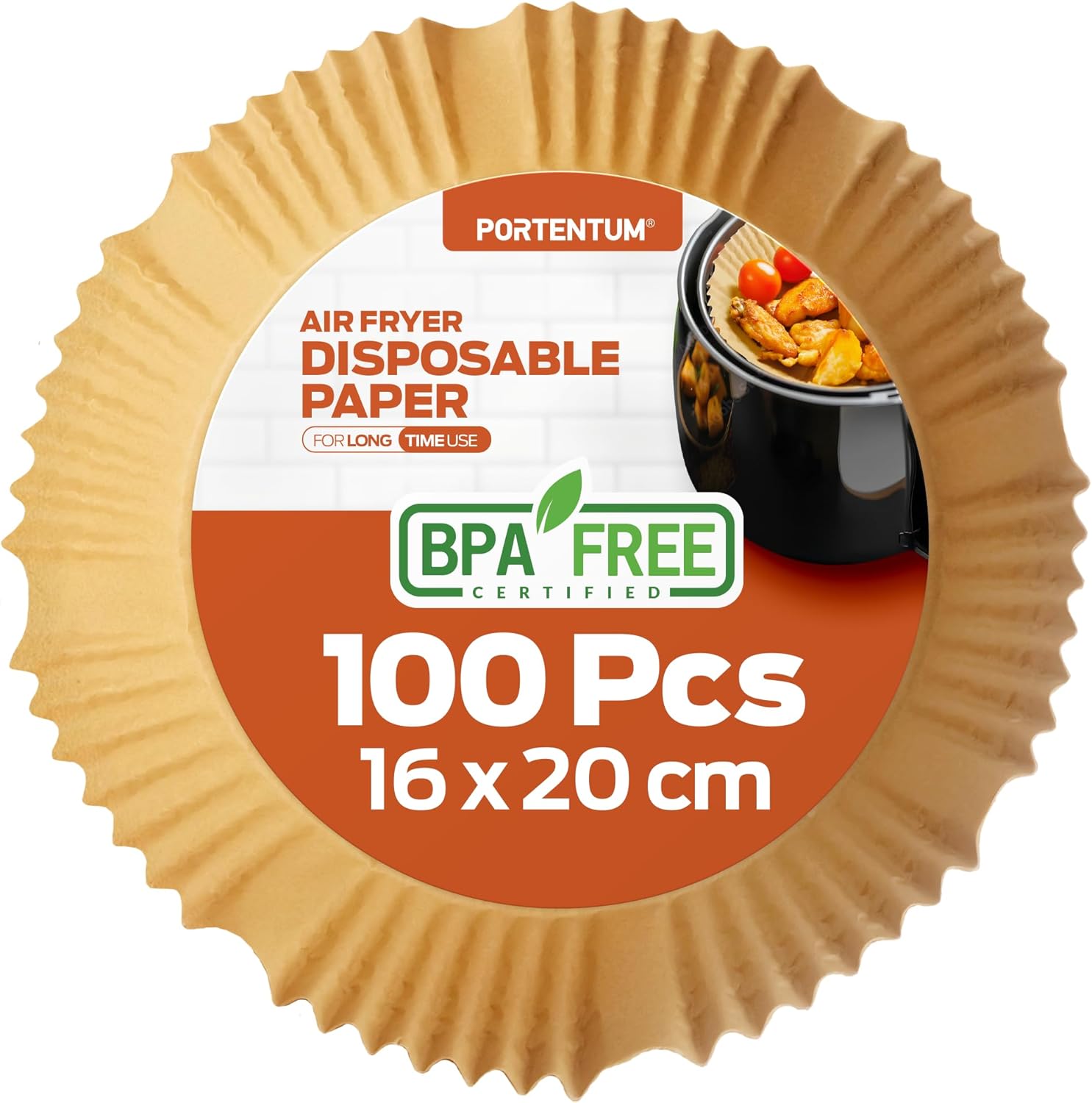 PORTENTUM - papier cuisson air fryer - 16x20cm - 100pcs BPA free, friteuses 3–4,5L