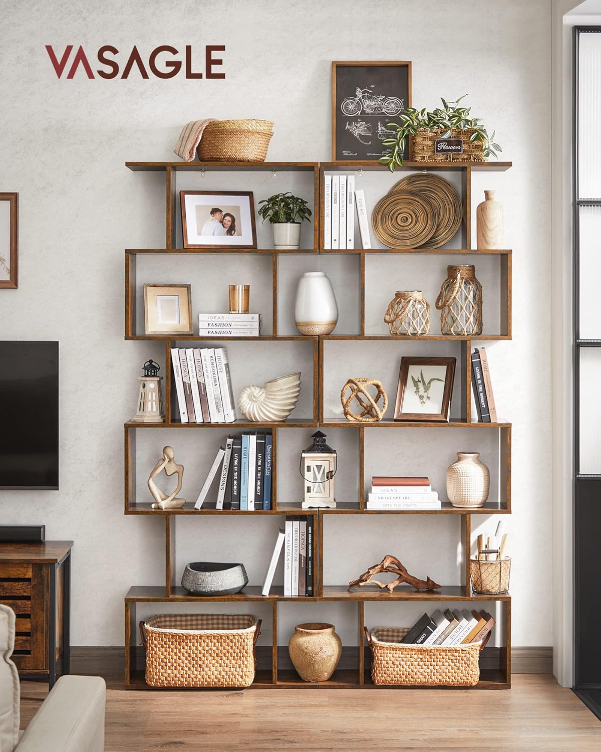 VASAGLE - étagère 6 niveaux - 24x70x191,6 cm - rangement, séparateur, marron rustique - LBC61BX