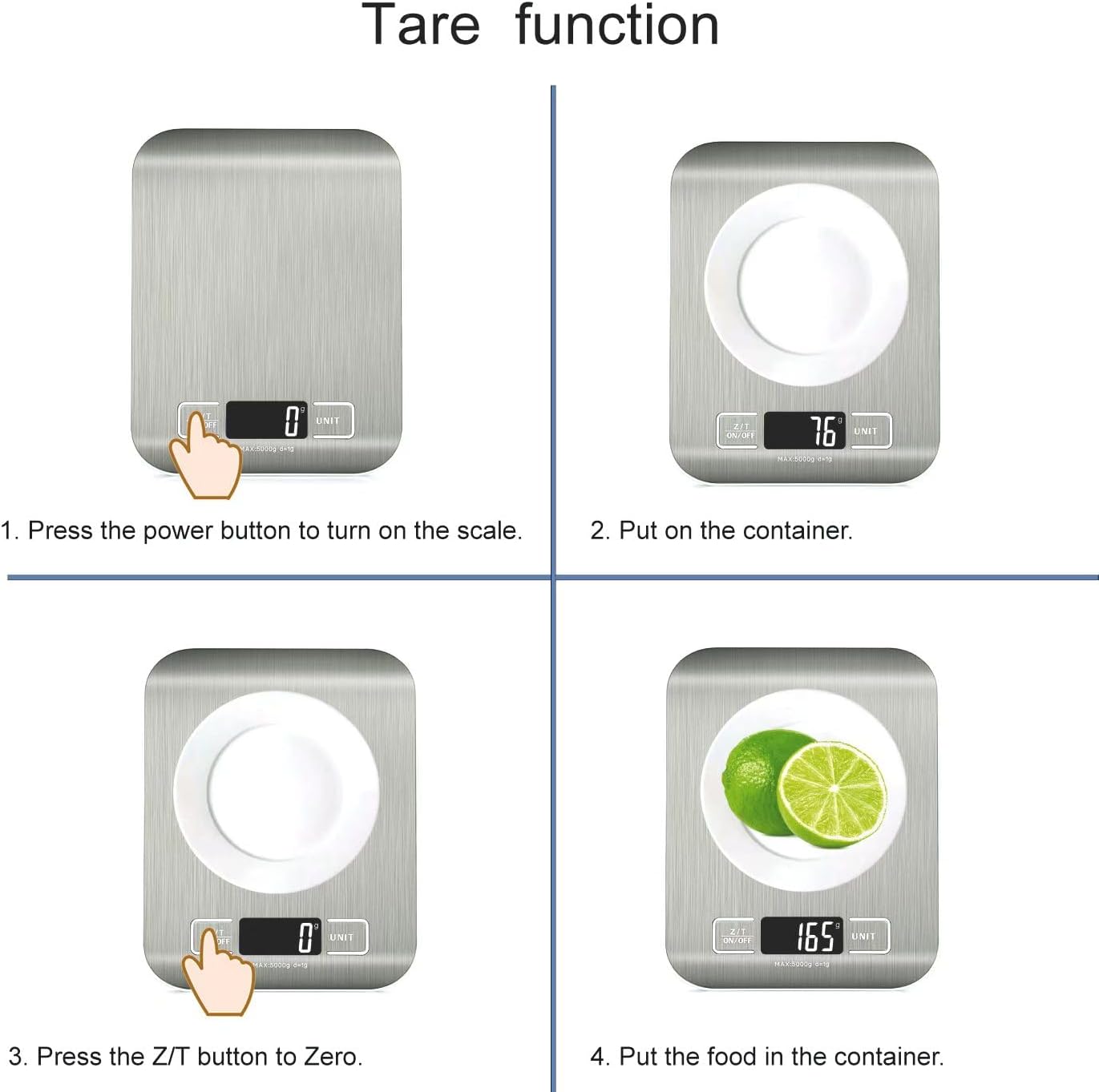 HomeFashion - Balance cuisine acier inox - 5000g/1g - écran LCD, tare