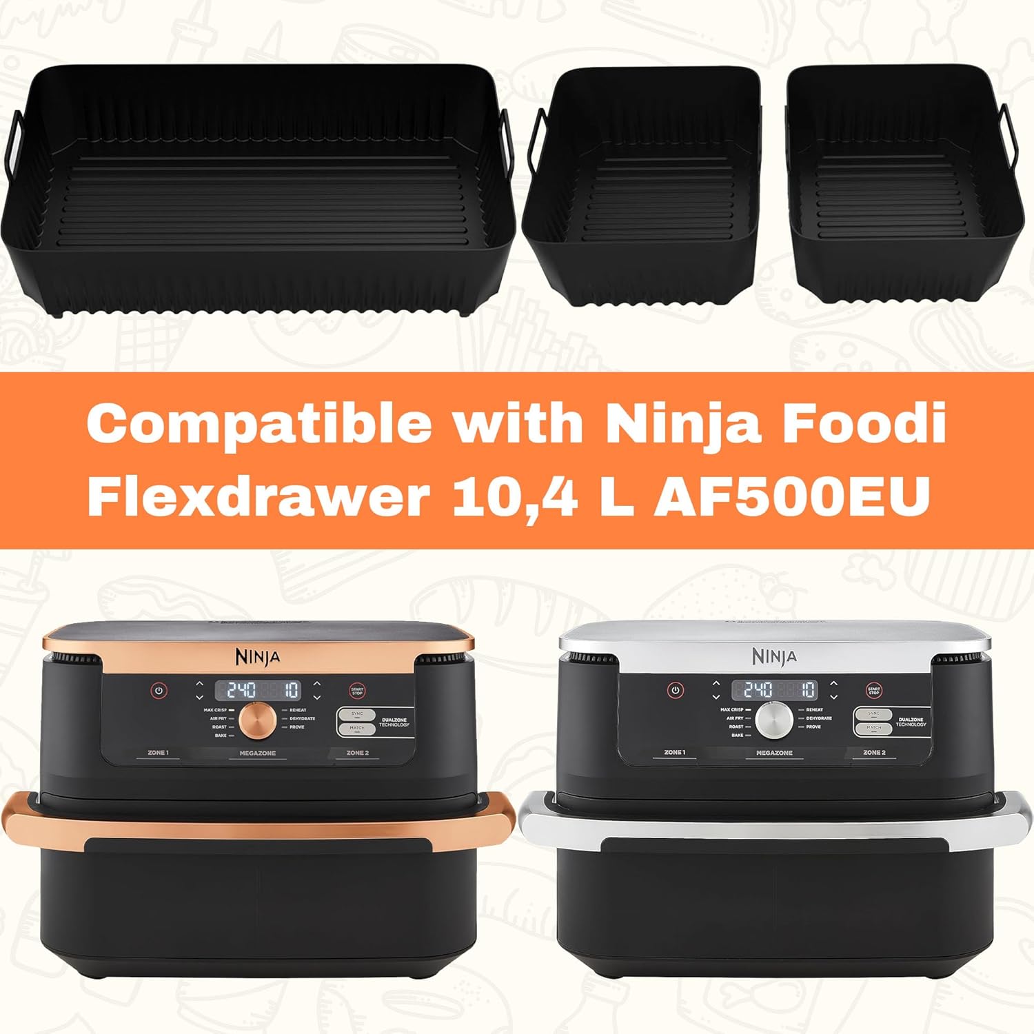 Accessoire Air Fryer - silicone - 3pcs, compatible Ninja 10,4L AF500EU