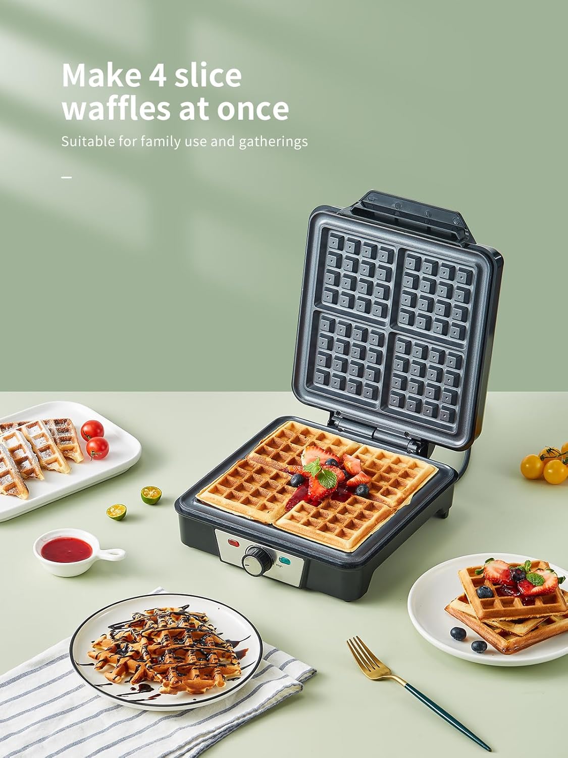 Gaufrier Belge - 1200W - contrôle température 5 vitesses, poignée isolante, lumière cuisson