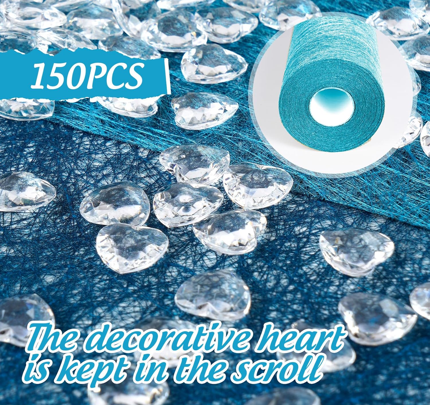 Chemin de table - bleu non tissé 30m x 23cm, 150 strass, décor élégant