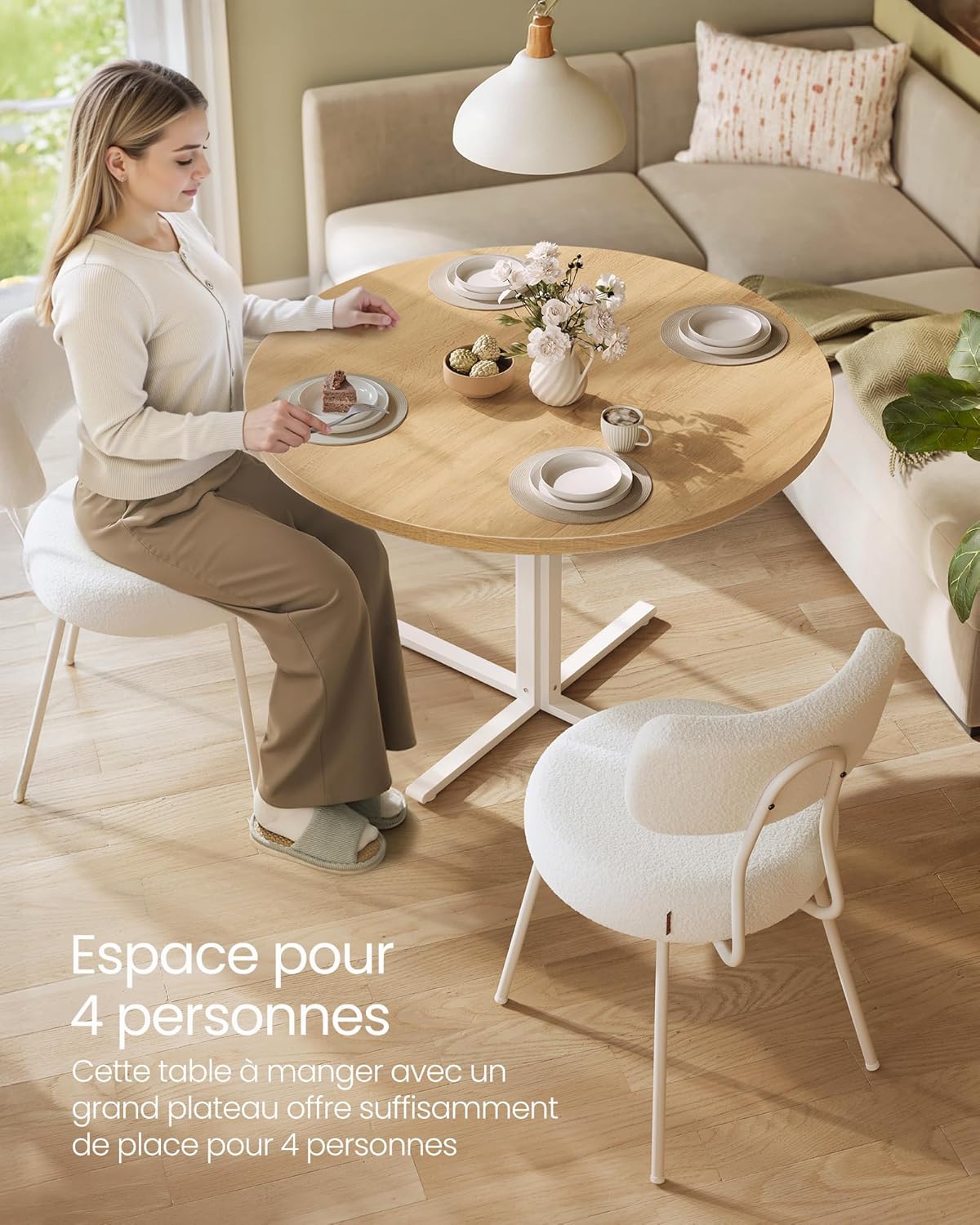 VASAGLE - table ronde (série cuisine) - 80x74,8 cm - résistant à l'eau, style campagnard - KDT082Y02