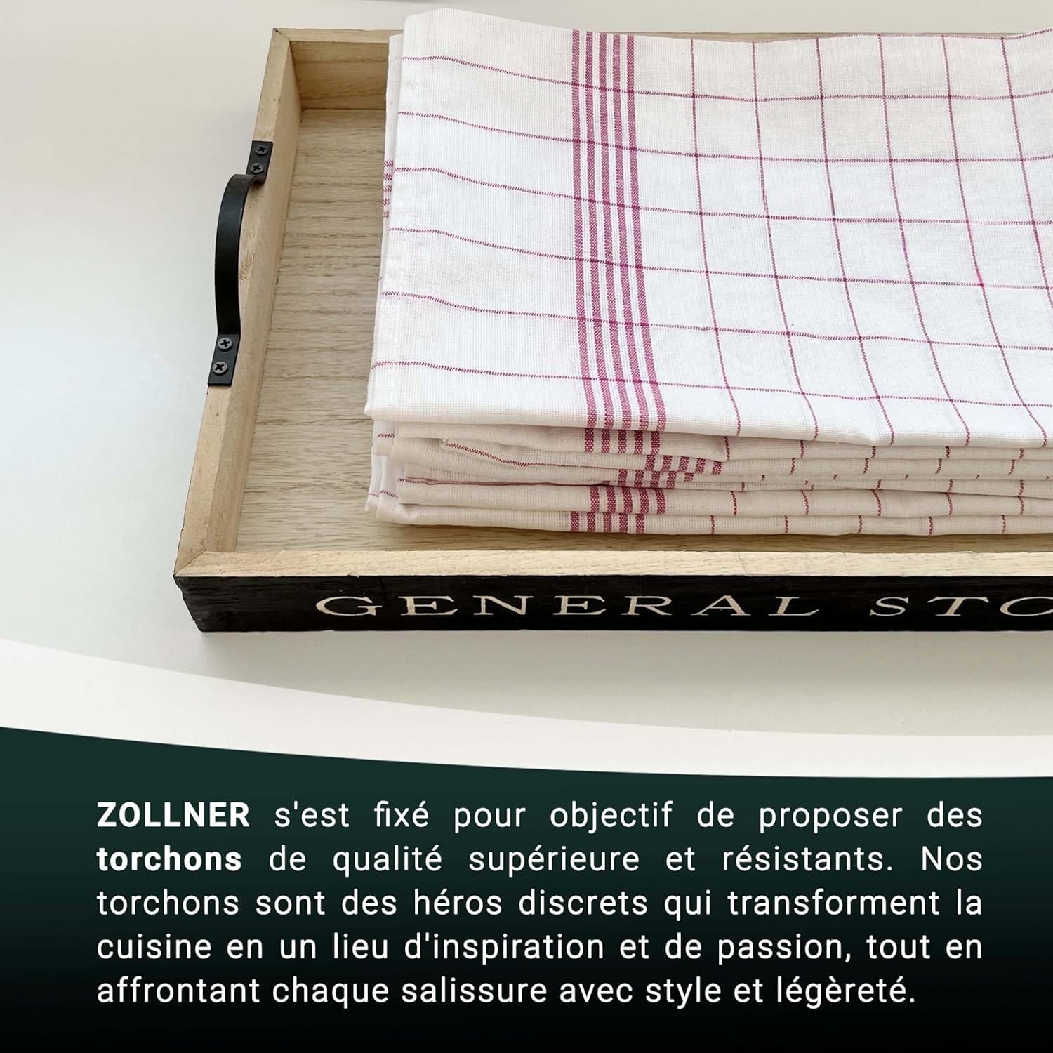 ZOLLNER - set torchons cuisine, coton, 50x70 cm, carreaux rouges
