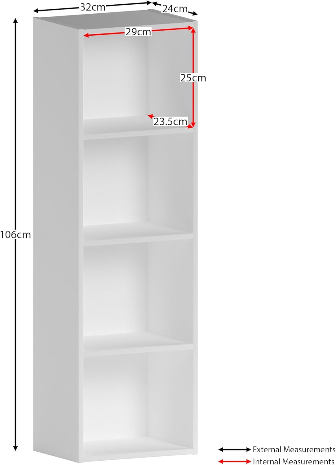 Vida Designs - Oxford bibliothèque 4 étages bois blanc - rangement compact