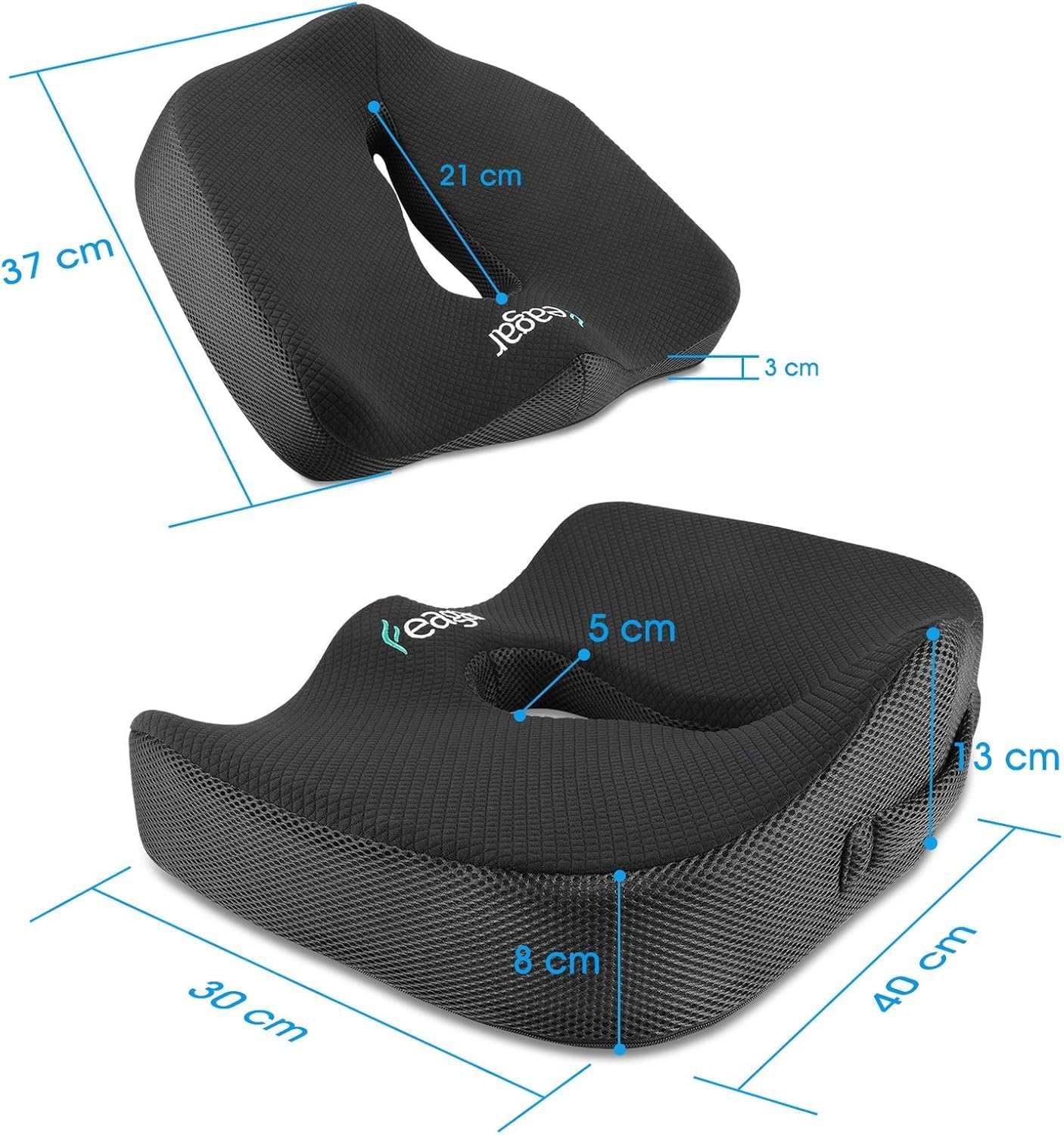 Feagar - Coussin mémoire ergonomique pour assise - noir - soutien coccyx, siège voiture, bureau, fauteuil roulant