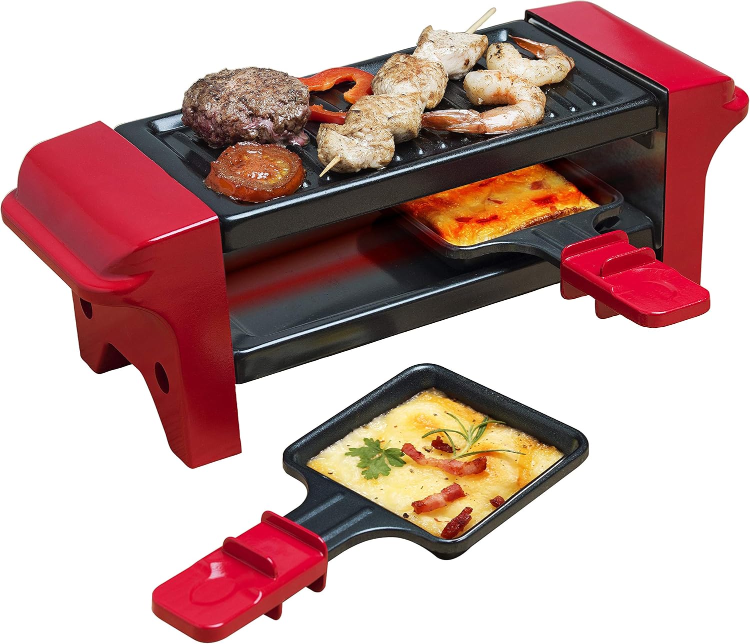 Bestron - Mini Raclette 2 pers, 350W, antiadhésif, Rouge/Noir