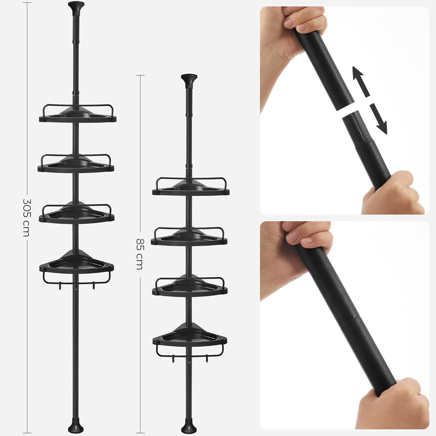 SONGMICS - étagère télescopique 85-305 cm - 4 niveaux réglables - rangement salle de bain - BCB001B01