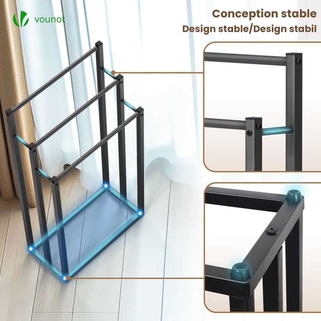 VOUNOT - porte-serviettes 3 niveaux métal, noir, stable et compact