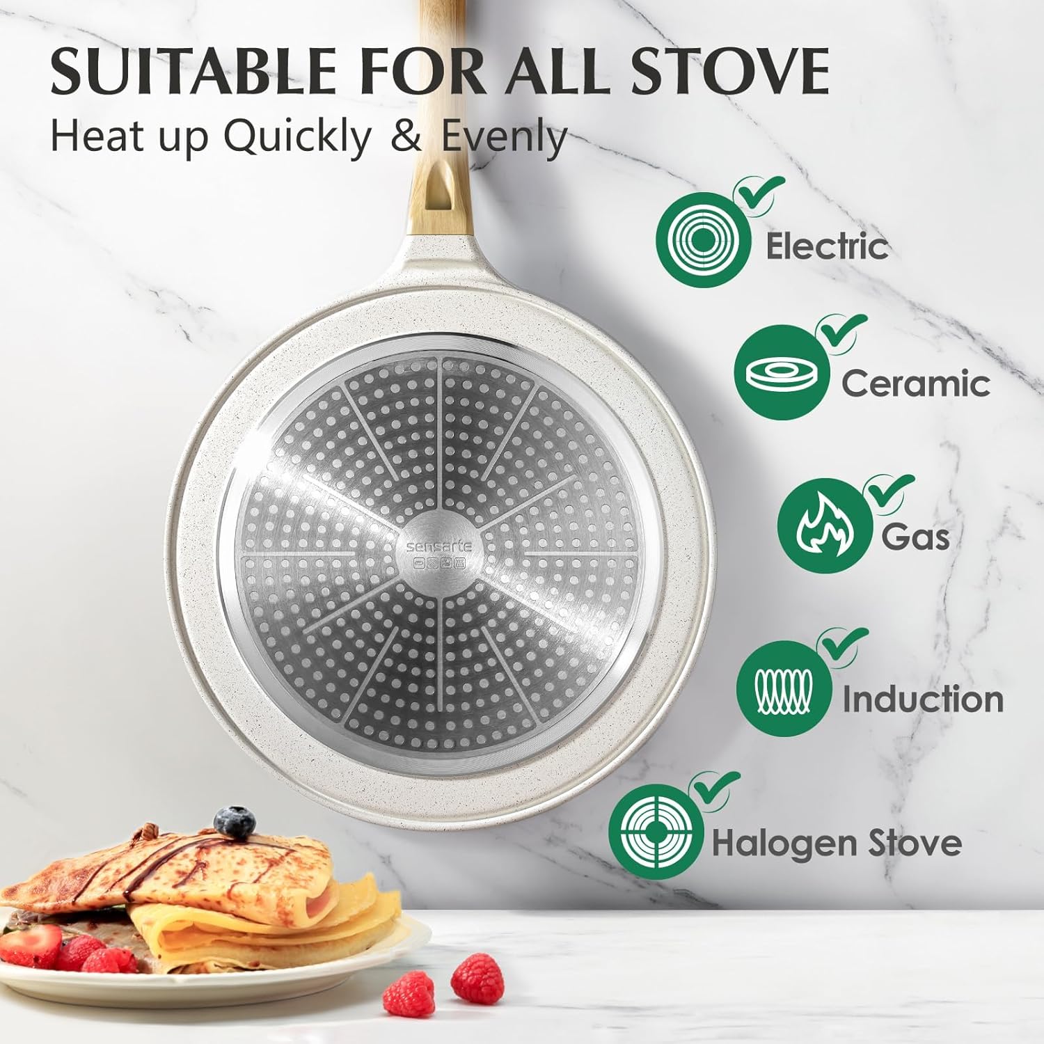 SENSARTE - Poêle à crêpes 30 cm - céramique, induction, manche ergonomique