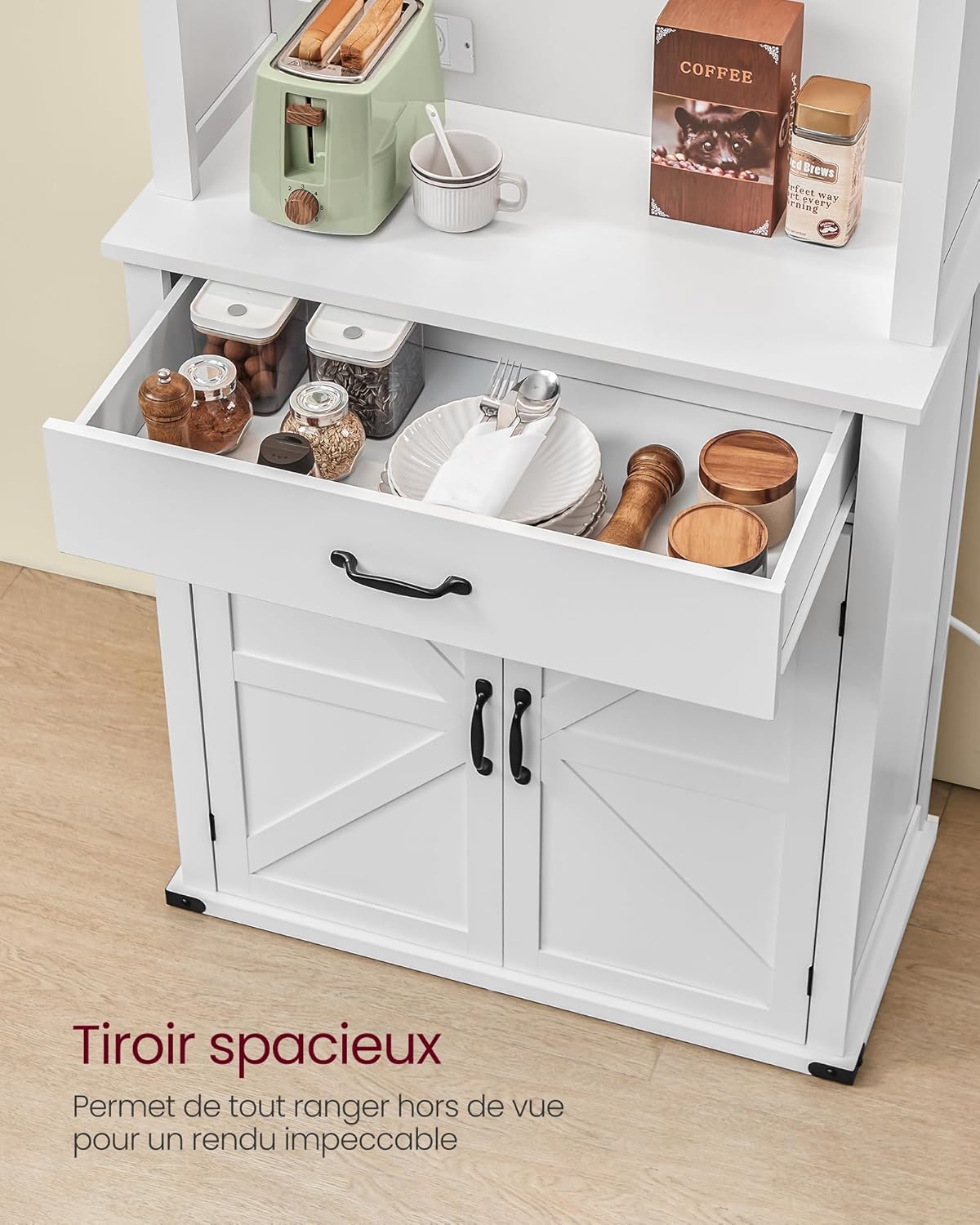 VASAGLE - meuble de rangement cuisine - 39,5x80,4x180,6cm - lumières, chargeur, portes, tiroirs, étagères réglables BBK3